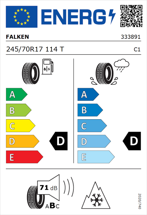 Tyre Label for Falken Wildpeak A/T AT3WA 245/70R17 114T